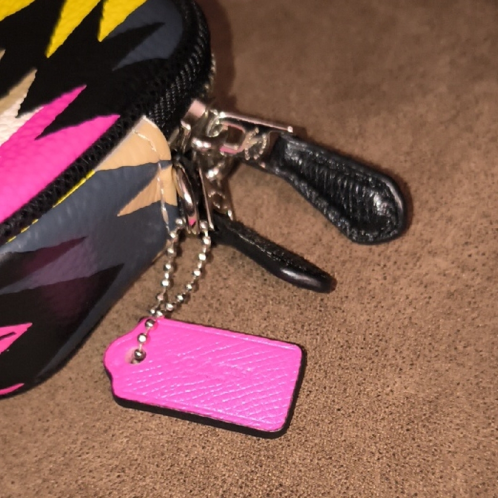 Coach Hawk Feathers Pink, Yellow, Tan and Black Crossbody Bag - Picture 10 of 12